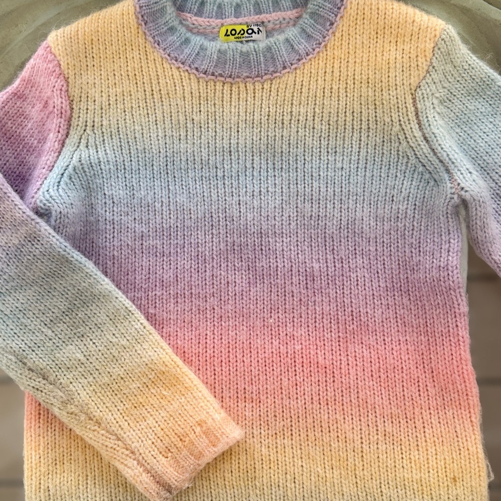 Pink and Blue Ribbed Knit Sweater with Ombre Design